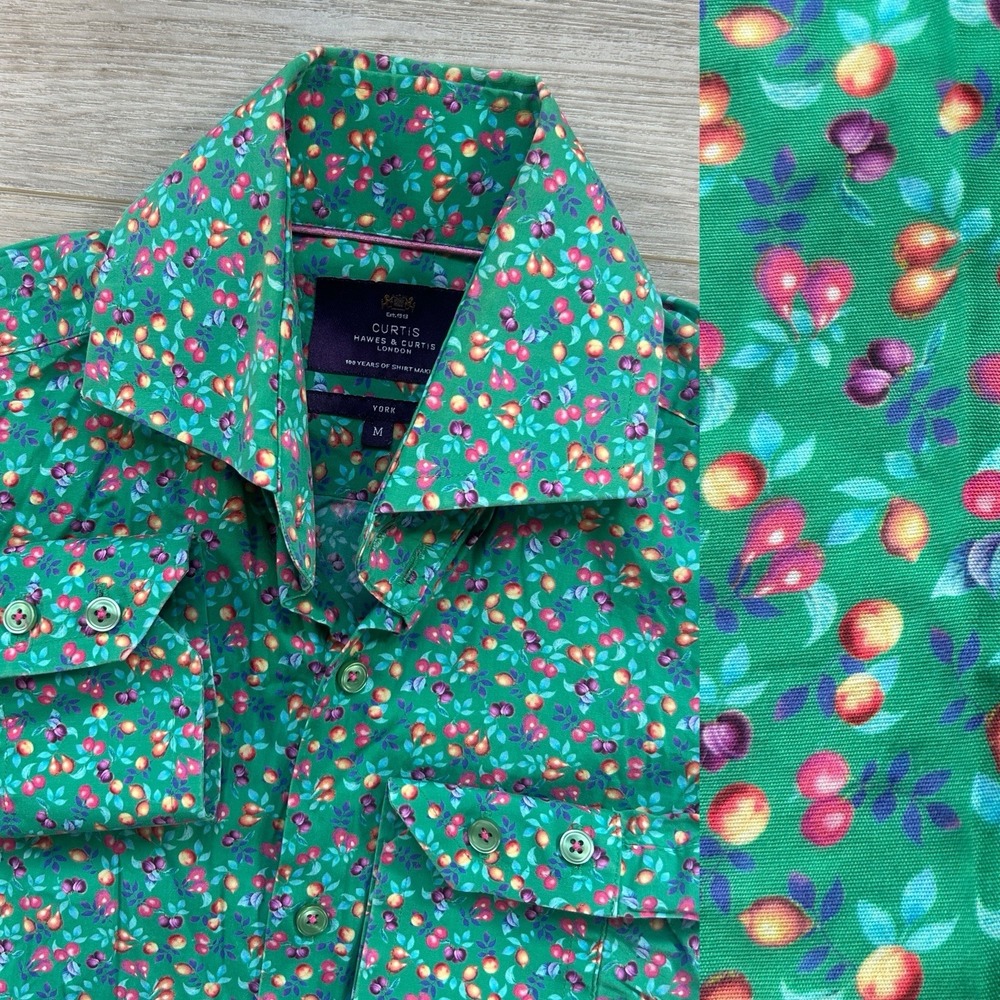 Hawes & Curtis York Men's Medium Long Sleeve Green Fruit Button Up